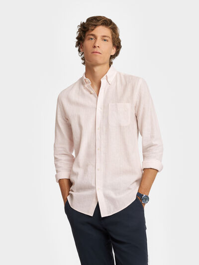 CAMISA LINO RAYAS PKT ROSA