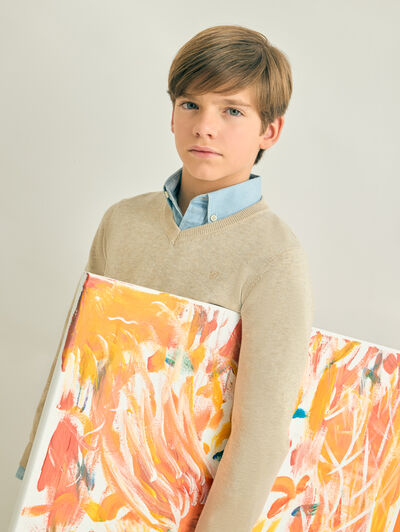 JERSEY V-NECK KIDS BEIGE