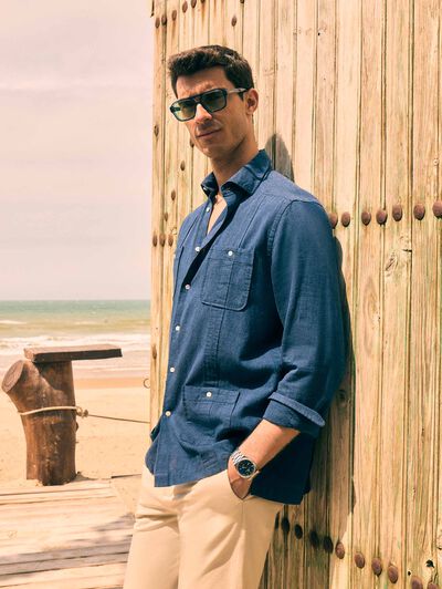 CUBANA LINO CHAMBRAY AZUL MARINO