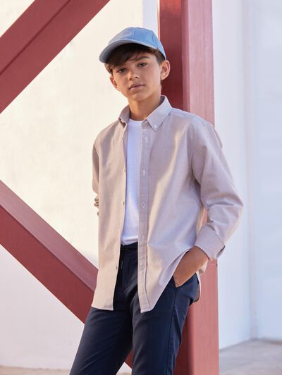 CAMISA OXFORD SOLID KIDS BEIGE