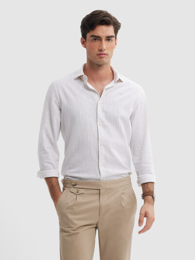 CAMISA LINO RAYAS AX BEIGE