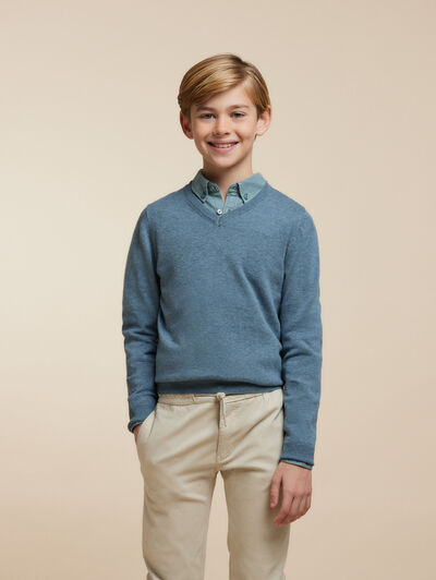 JERSEY V-NECK KIDS AZUL