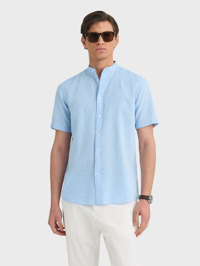 CAMISA LINO M.CORTA MAO CELESTE
