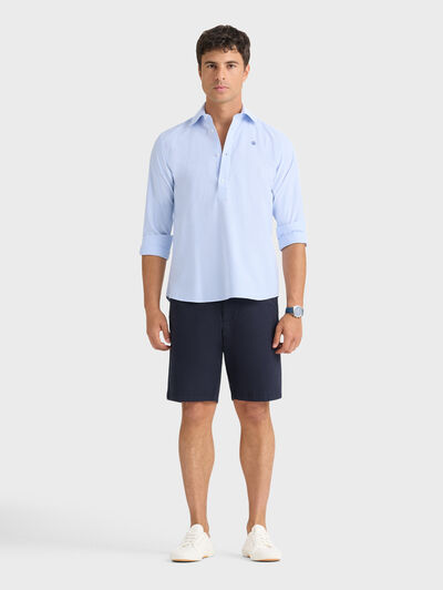 POLERA OXFORD RAYAS CELESTE
