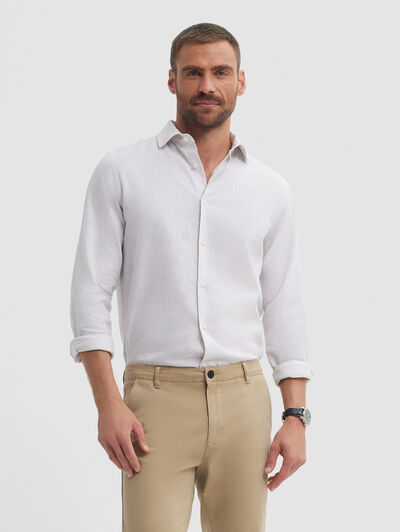 CAMISA LINO RAYAS AX BEIGE