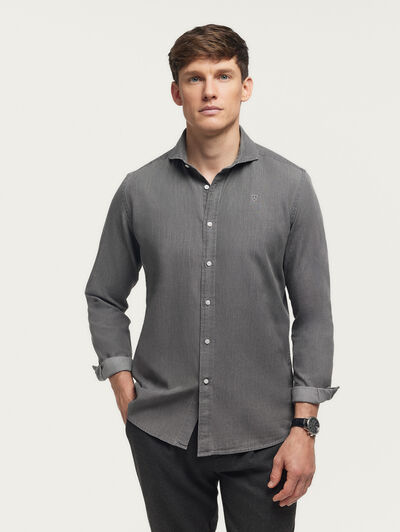 CAMISA DENIM JACK COLLAR GRIS