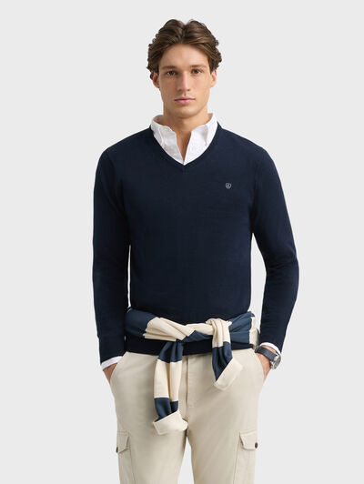 JERSEY V-NECK BASIC AZUL MARINO