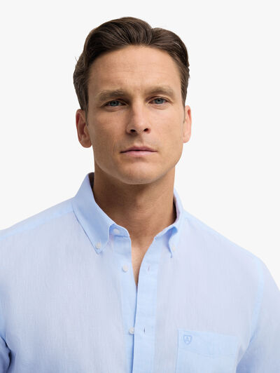 CAMISA LINO BOLSILLO CELESTE