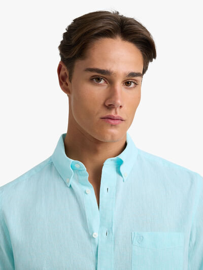 CAMISA LINO BOLSILLO TURQUESA