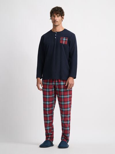 PIJAMA FRANELA CUADROS ROJO