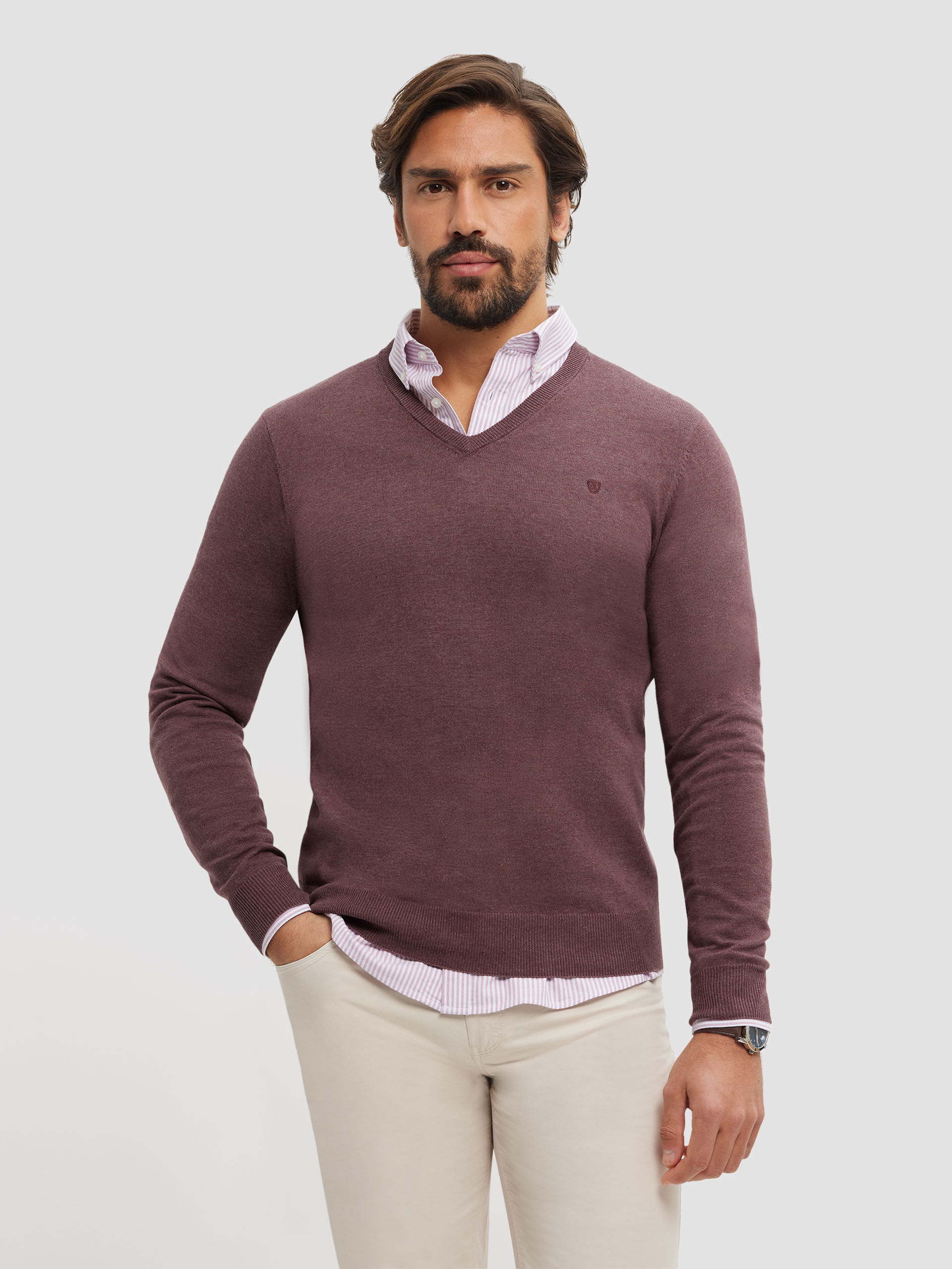 JERSEY V NECK BURDEOS
