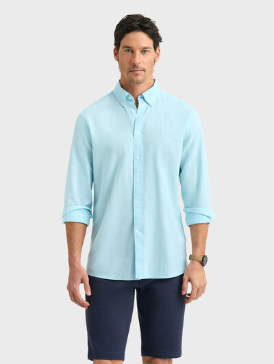 CAMISA LINO C.BOTON VERDE AGUA