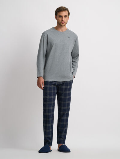 PIJAMA FRANELA CUADROS GRIS