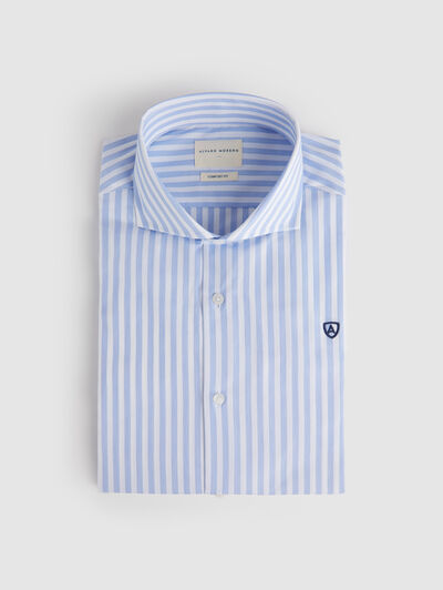 CAMISA COMFORT RAYAS CELESTE