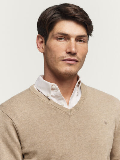 JERSEY V-NECK BASIC CAMEL