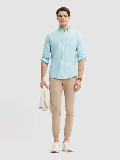CAMISA LINO BOLSILLO TURQUESA