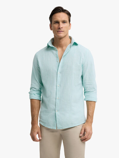 CAMISA LINO STRIPES ALEX VERDE AGUA