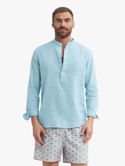 CAMISA LINO C.MAO TURQUESA