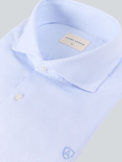 CAMISA VESTIR MICRO RAYAS CELESTE