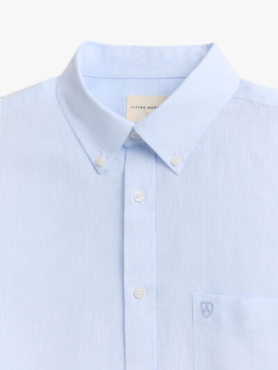 CAMISA LINO BOLSILLO CELESTE
