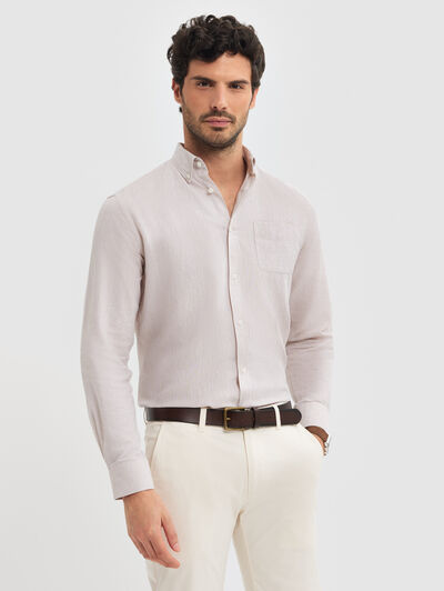CAMISA LINO BOLSILLO BEIGE