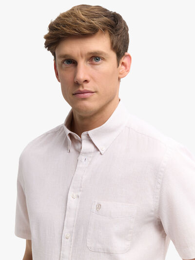 CAMISA LINO M.CORTA RAYAS BEIGE