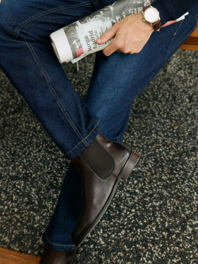 BOTA CHELSEA PIEL MARR&Oacute;N