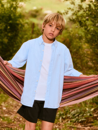 CAMISA LINO C.BOTON KIDS CELESTE