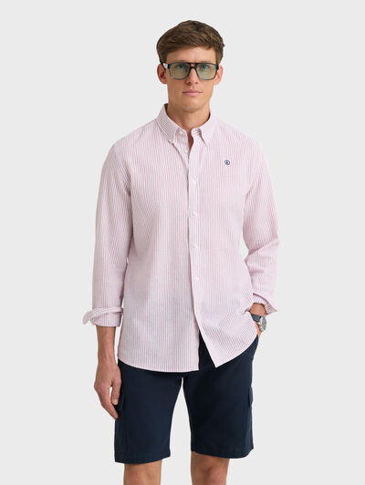 CAMISA LINO STRIPES BURDEOS