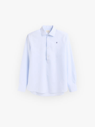 POLERA OXFORD RAYAS CELESTE