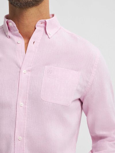 CAMISA LINO BOLSILLO ROSA
