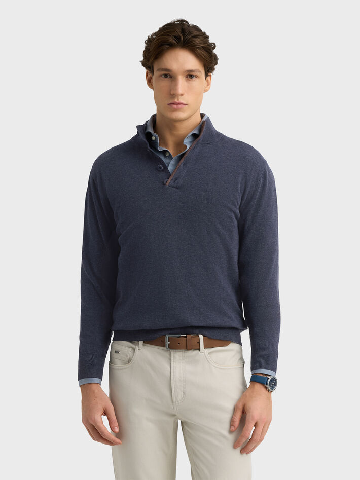 JERSEY BUTTON COLLAR AZUL