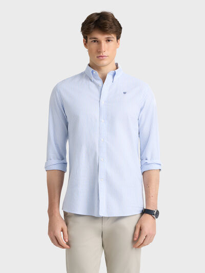 CAMISA OXFORD RAYAS CELESTE