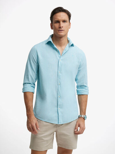 CAMISA LINO STRIPES ALEX TURQUESA