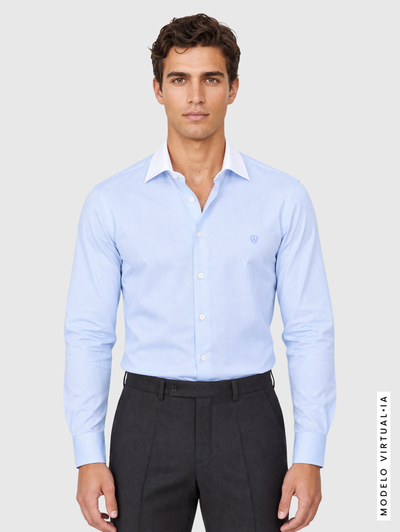 CAMISA FIL A FIL C.BLANCO CELESTE