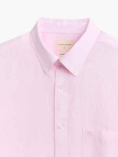 CAMISA LINO BOLSILLO ROSA