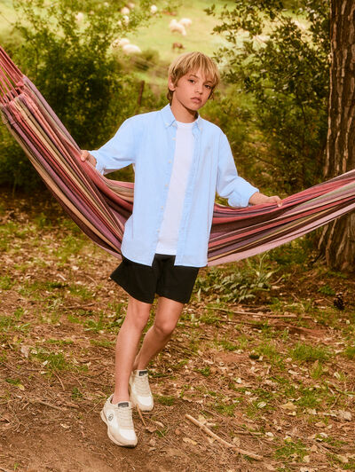 CAMISA LINO C.BOTON KIDS CELESTE