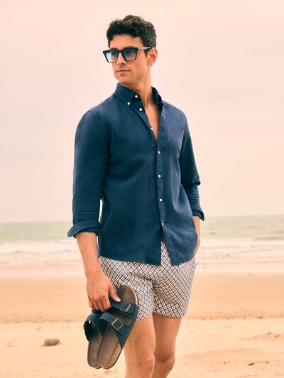 CAMISA LINO C.BOTON AZUL MARINO