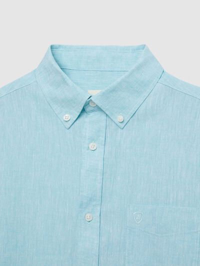 CAMISA LINO BOLSILLO TURQUESA
