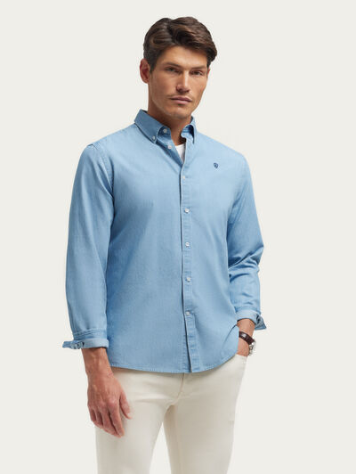 CAMISA DENIM B.DOWN CELESTE
