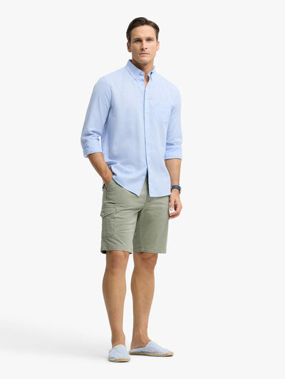CAMISA LINO BOLSILLO AZUL