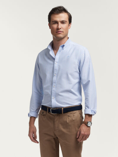 CAMISA OXFORD FANCY STR CELESTE