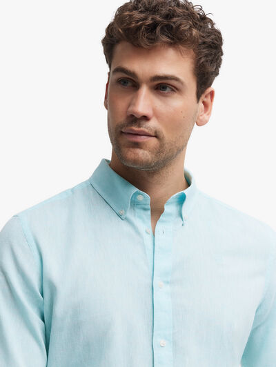 CAMISA LINO C.BOTON VERDE AGUA