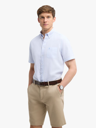CAMISA LINO M.CORTA RAYAS CELESTE