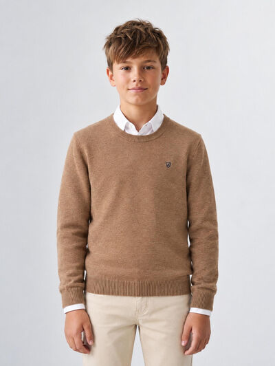 JERSEY ROUND NECK KIDS CAMEL