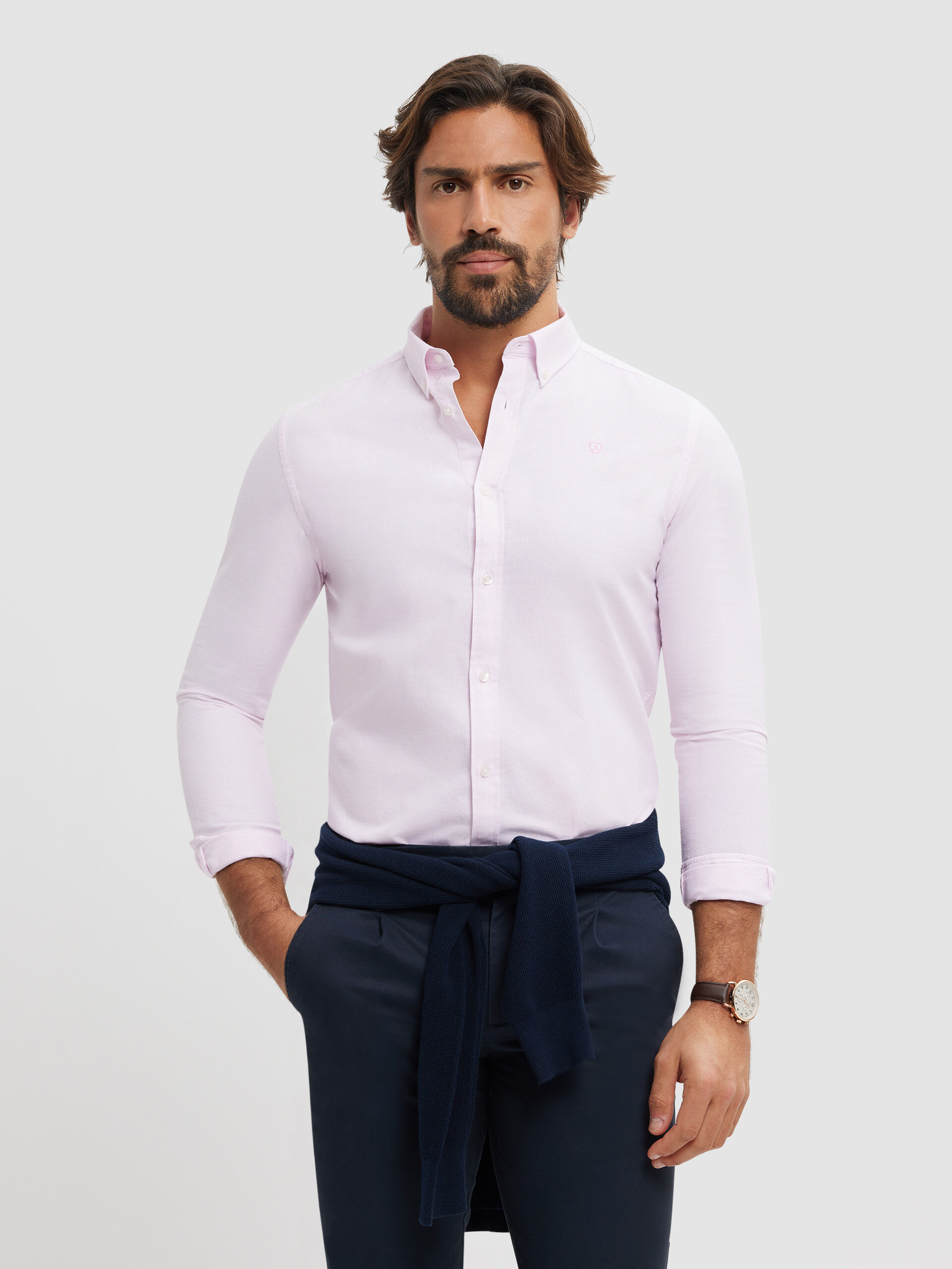 CAMISA OXFORD MIL RAYAS ROSA