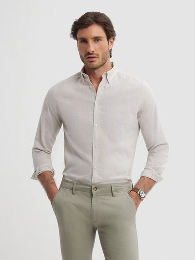 CAMISA LINO PATA GALLO BEIGE