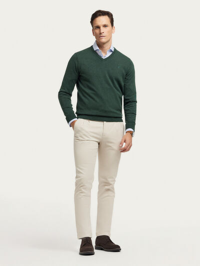 JERSEY V-NECK BASIC VERDE