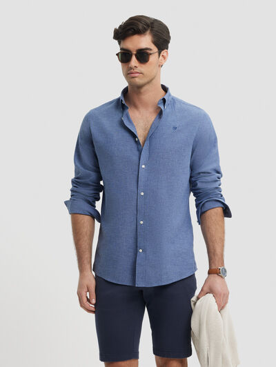 CAMISA LINO C. BOTON AZUL MARINO