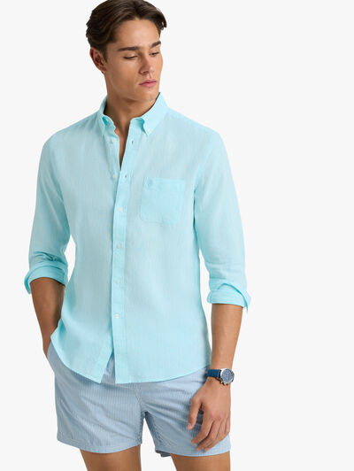 CAMISA LINO BOLSILLO TURQUESA